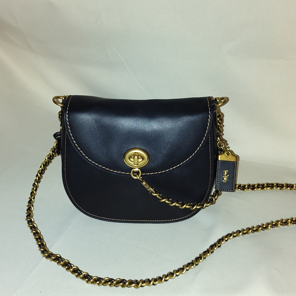 Coach Black Leather Turnlock Saddle Crossbody Bag